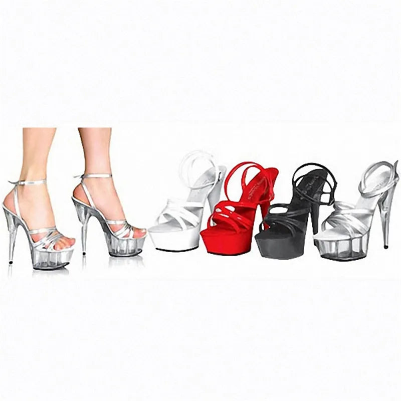 Trendy super high slim heels 15 cm with strap bridal wedding party model runway catwalk white