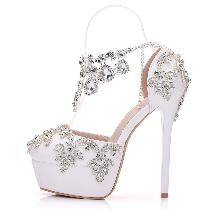 Crystal Queen Fashion Rhinestone Sandals Pumps Shoes Women Sweet Luxury Platform Wedges Wedding High Heels