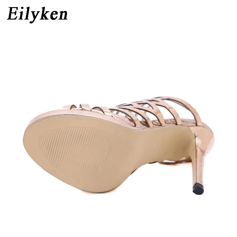 Eilyken Gladiator Peep Toe Women Sandals Ankle Buckle Strap Summer Thick High Heels Golden Pole Dancing Pumps Shoes