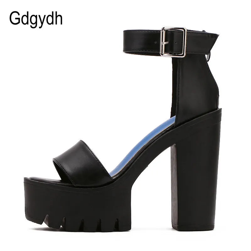 Gdgydh Summer Ankle Strap Sandal Shoes for Women High Heels Sandals Platform Back Zipper Fashion Party Model Show Pumps