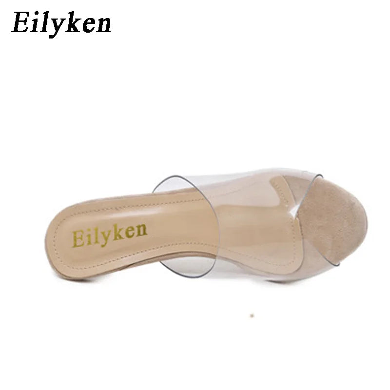 Eilyken Fashion PVC Clear Transparent Jelly Open Toe Ladies Slippers Sexy Crystal Slim High Heels Women's Sandals Pumps Casual Work Office Formal Party Beige