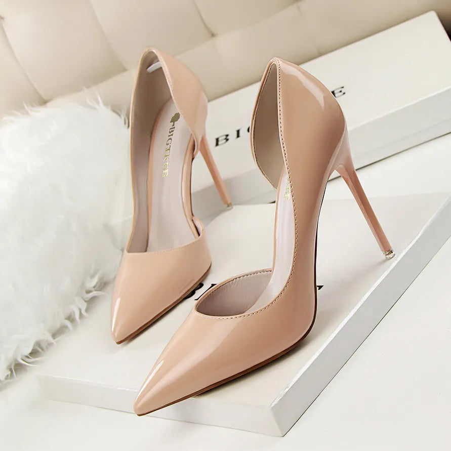 Casual Women Pumps Elegant Pointed-toe Patent Leather Office Work Shoes