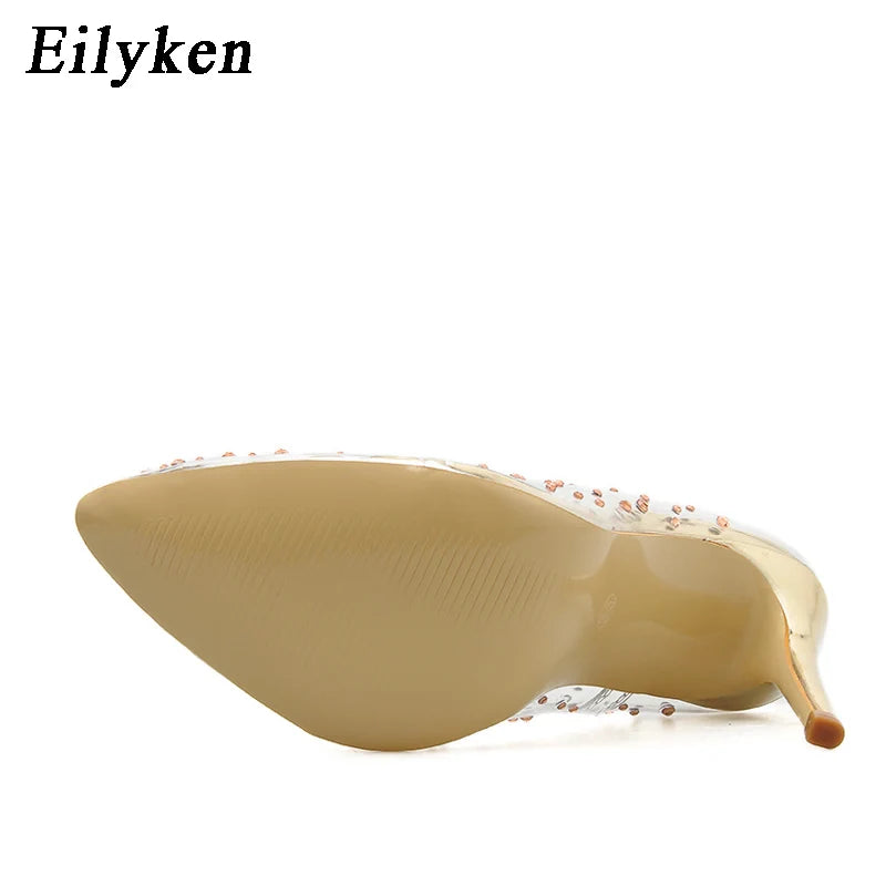 EilyKen Fashion Gold Rhinestone PVC Transparent Women Pumps Spring Autumn High Heels Shoes Sexy Party Wedding Pole Dance Sandals