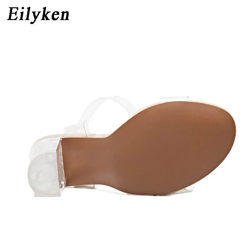 Eilyken PVC Transparent Jelly Sandals Women Open Toed Ankle Buckle Strap Shoes Fashion Crystal High Heels Pumps