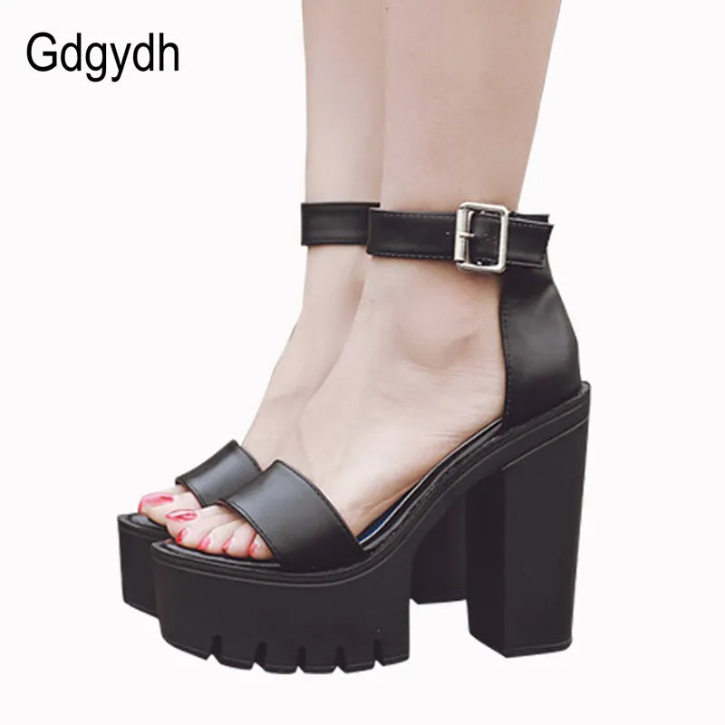 Gdgydh Summer Ankle Strap Sandal Shoes for Women High Heels Sandals Platform Back Zipper Fashion Party Model Show Pumps