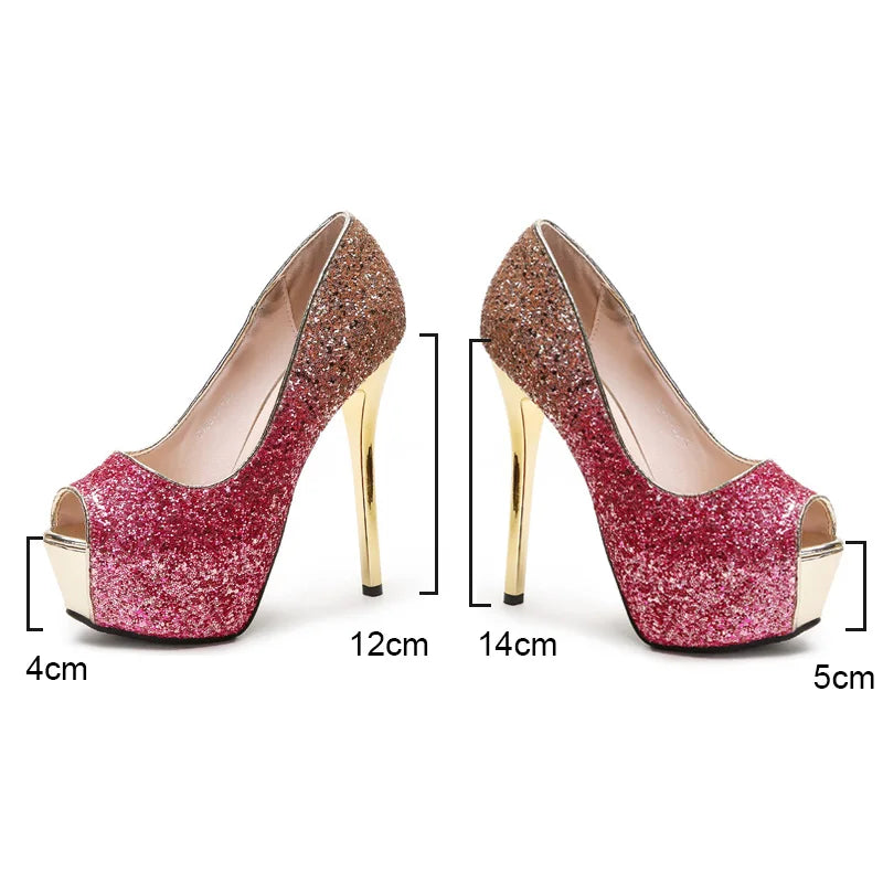 High Heels Platform Peep Toe Pumps Women Shoes Gold Silver Wedding Shoes Bridal Heels Ladies shoes talon femme