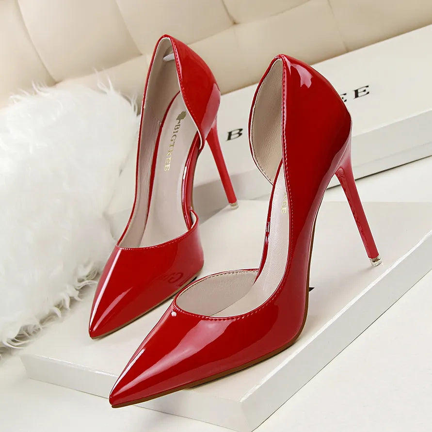 Casual Women Pumps Elegant Pointed-toe Patent Leather Office Work Shoes