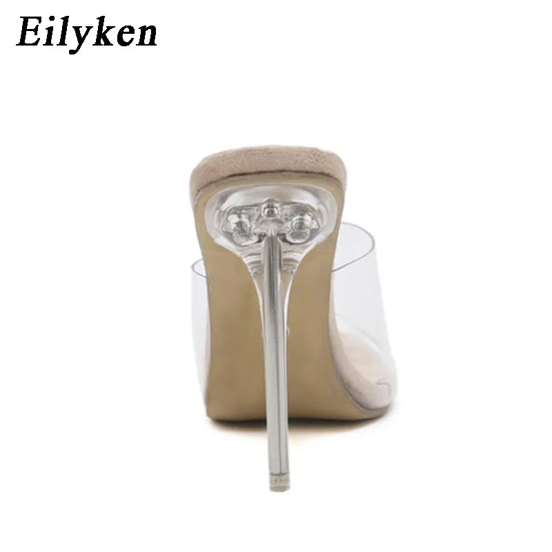 Eilyken Fashion PVC Clear Transparent Jelly Open Toe Ladies Slippers Sexy Crystal Slim High Heels Women's Sandals Pumps Casual Work Office Formal Party Beige