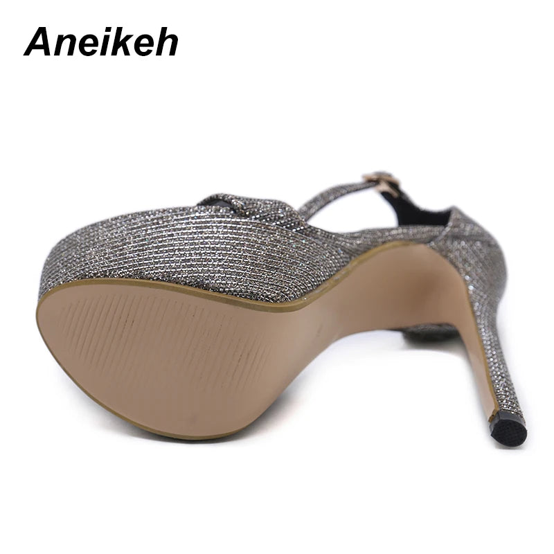 Aneikeh New Sandals Summer Sexy Women High Heels Fashion Stripper Shoes Party Pumps Women Platform Bling Sandals