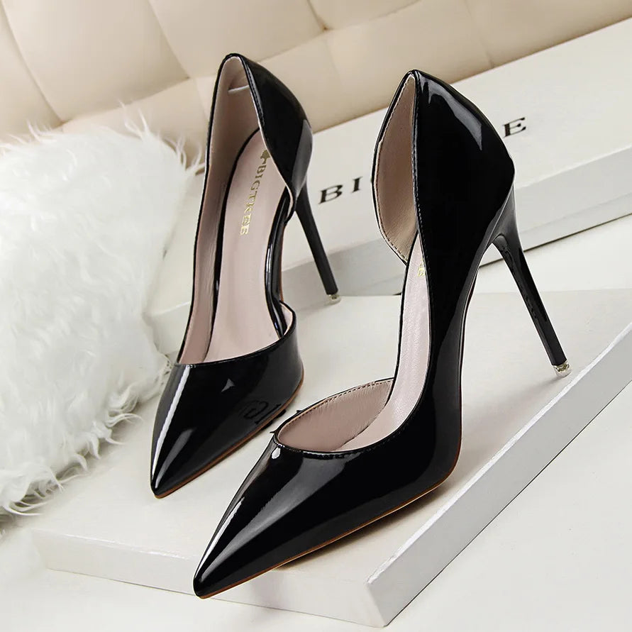 Casual Women Pumps Elegant Pointed-toe Patent Leather Office Work Shoes