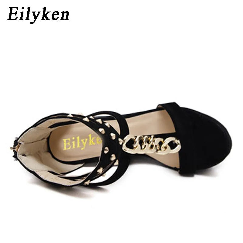 Eilyken Gladiator Sandals Women High Heels Fashion Design Chain Platform Wedges Open toe Shoes Zapatos Mujer