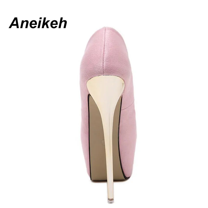 Aneikeh Brand 16CM Super High Heels Women's Pumps Stiletto Thin Heel Shoes Open Toe Pink Black Gold