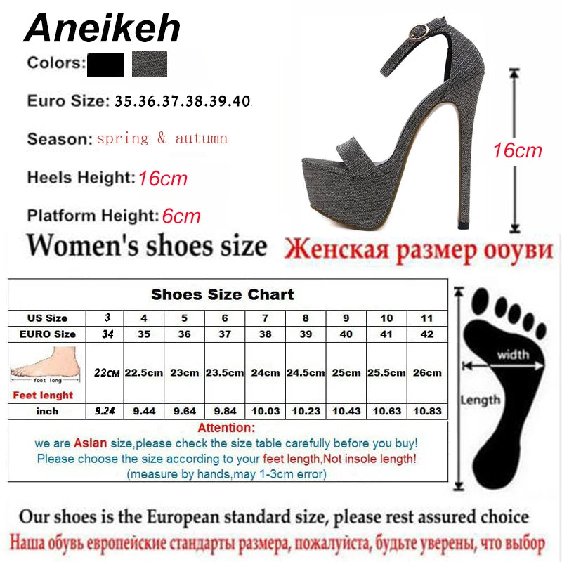 Aneikeh New Sandals Summer Sexy Women High Heels Fashion Stripper Shoes Party Pumps Women Platform Bling Sandals