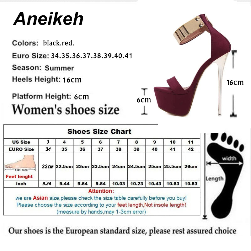 Aneikeh Ankle Strap Heels Platform Sandals Party Shoes For Women Wedding Pumps 16cm High Heels Sequined Gladiator Sandals Black