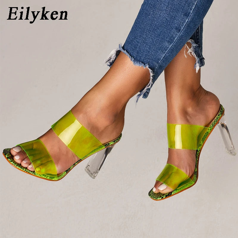 Eilyken PVC Transparent Slippers Open Toes Sexy Serpentine High Heel Crystal Women's Shoes Transparent High Heels 11cm Slippers