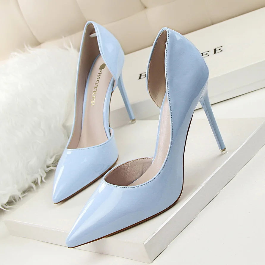 Casual Women Pumps Elegant Pointed-toe Patent Leather Office Work Shoes