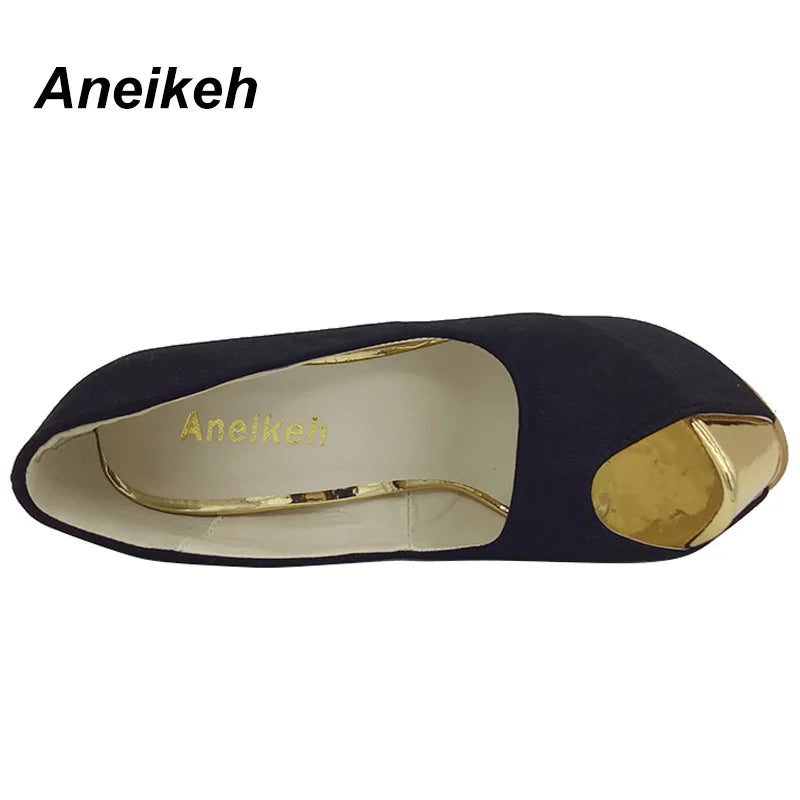 Aneikeh Brand 16CM Super High Heels Women's Pumps Stiletto Thin Heel Shoes Open Toe Pink Black Gold