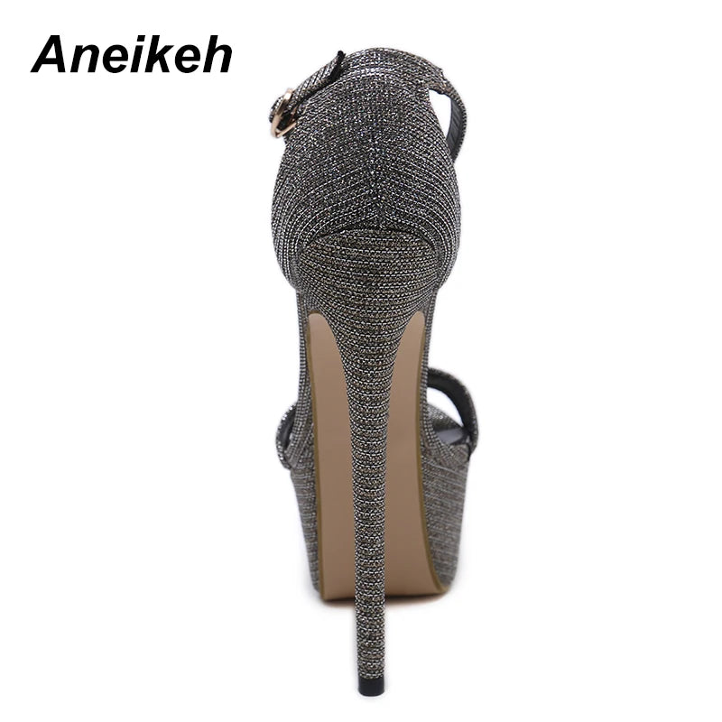 Aneikeh New Sandals Summer Sexy Women High Heels Fashion Stripper Shoes Party Pumps Women Platform Bling Sandals