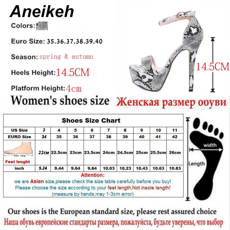 Aneikeh Serpentine Women's Super High Heels Sandals Summer Sexy Ankle Strap Open Toe Party Dress Catwalk Fashion Runway Model Snake Platform Gladiator Black White