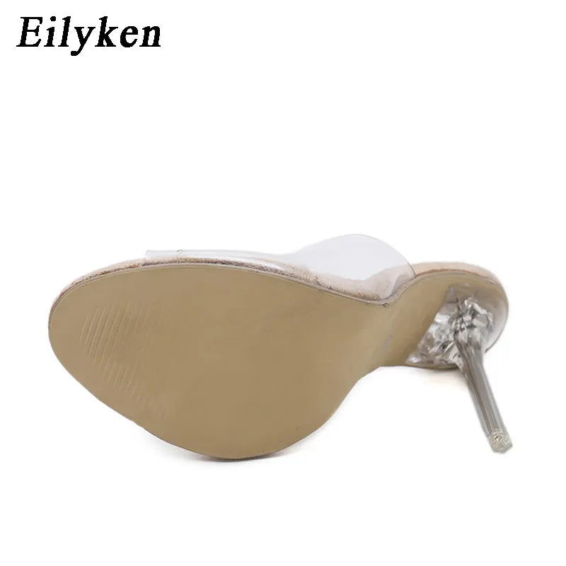 Eilyken Fashion PVC Clear Transparent Jelly Open Toe Ladies Slippers Sexy Crystal Slim High Heels Women's Sandals Pumps Casual Work Office Formal Party Beige