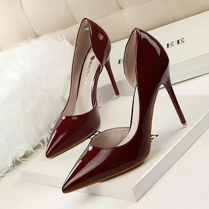 Casual Women Pumps Elegant Pointed-toe Patent Leather Office Work Shoes