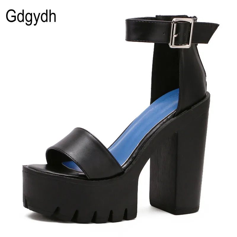 Gdgydh Summer Ankle Strap Sandal Shoes for Women High Heels Sandals Platform Back Zipper Fashion Party Model Show Pumps