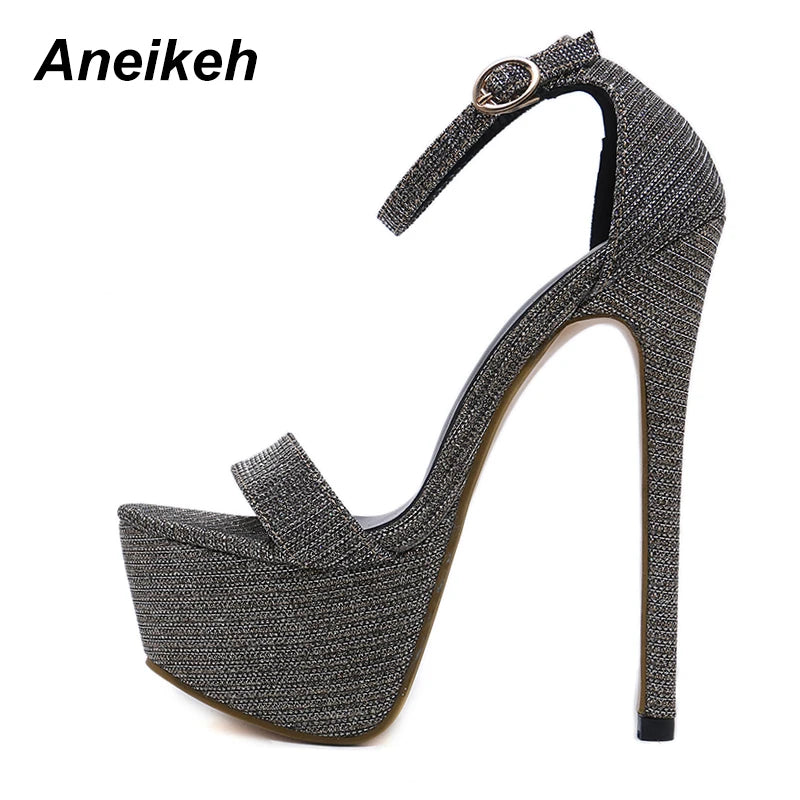 Aneikeh New Sandals Summer Sexy Women High Heels Fashion Stripper Shoes Party Pumps Women Platform Bling Sandals