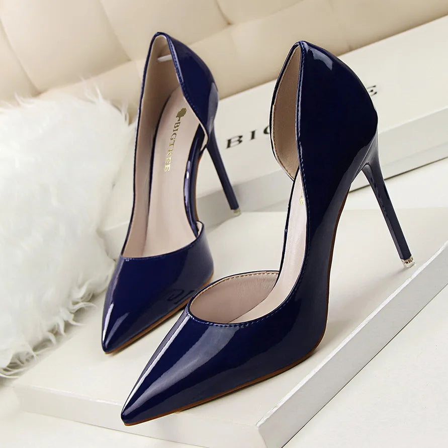 Casual Women Pumps Elegant Pointed-toe Patent Leather Office Work Shoes