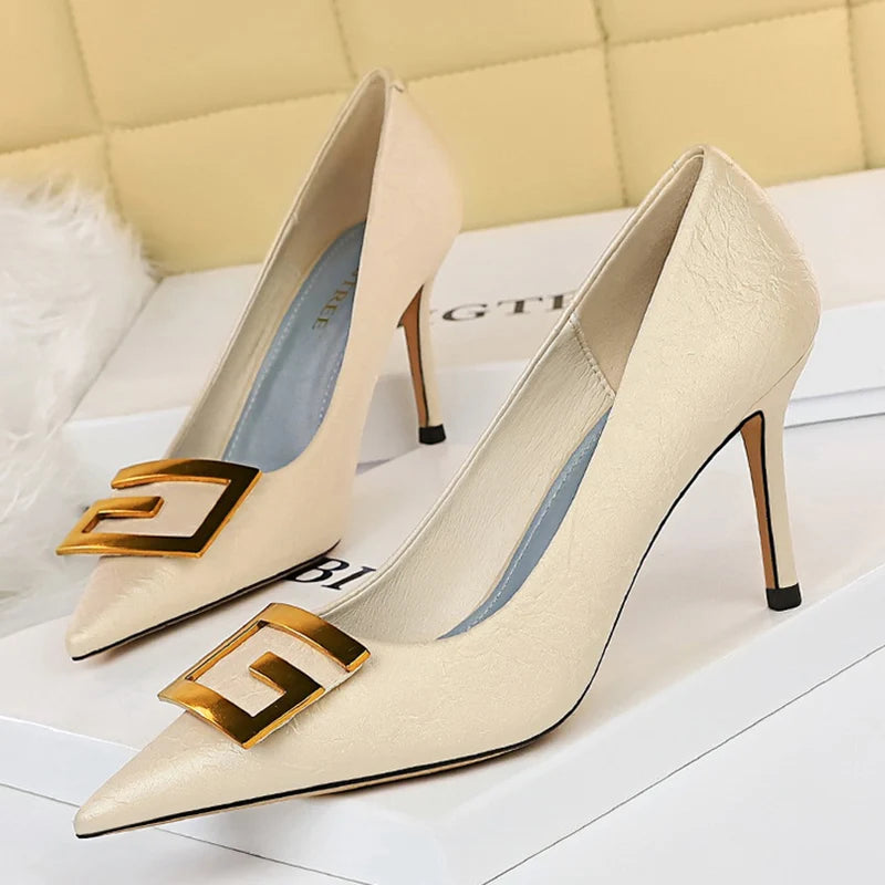 Luxury Women 8.5cm High Heels Tacones Pumps Designer Office Lady Green Stiletto Heels Scarpins Bridal Party Shoes Plus Size