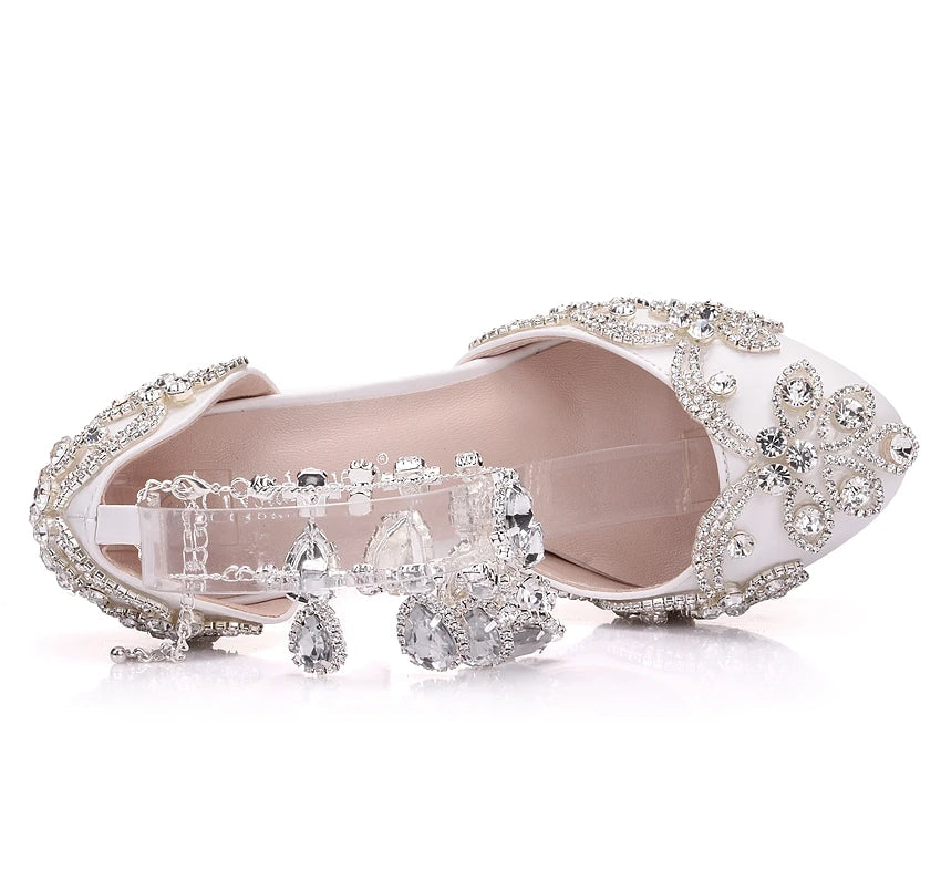 Crystal Queen Fashion Rhinestone Sandals Pumps Shoes Women Sweet Luxury Platform Wedges Wedding High Heels