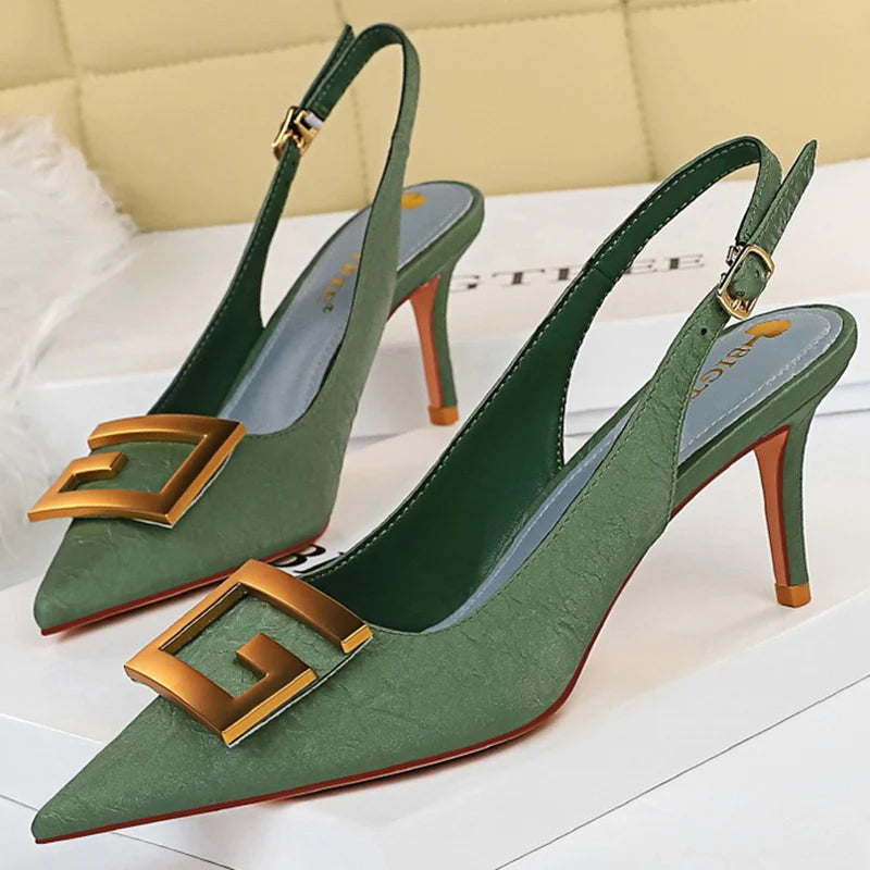 Luxury Women 8.5cm High Heels Tacones Pumps Designer Office Lady Green Stiletto Heels Scarpins Bridal Party Shoes Plus Size