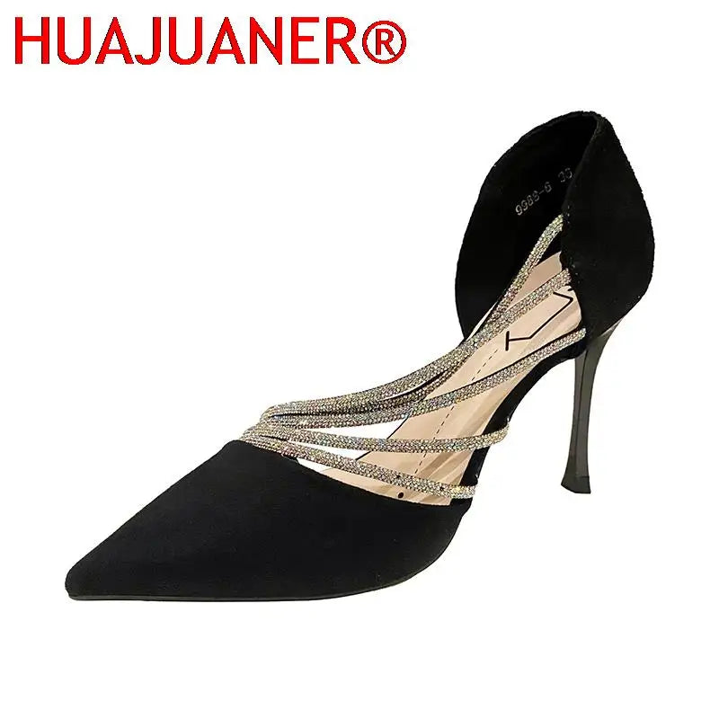 Spring Luxury Women Rhineston Stiletto High Heels Pumps Scarpins Designer Lady Black Heels Wedding Party Bridal Prom Shoes