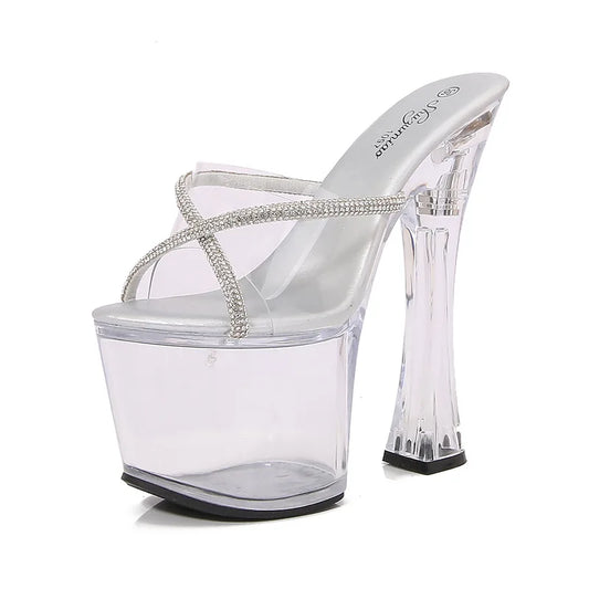 Flash 18cm Transparent Sexy Fetish Shoes Open Toe Super High Heel 7 inch Nightclub Thick With Platform Taiwan Slippers For Women