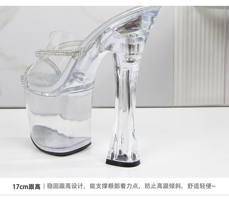 Flash 18cm Transparent Sexy Fetish Shoes Open Toe Super High Heel 7 inch Nightclub Thick With Platform Taiwan Slippers For Women