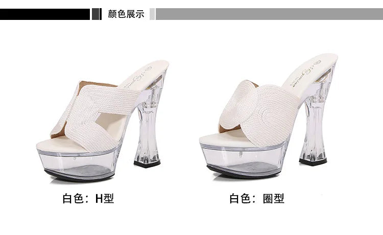 Trendy women's 14cm open-toe sandals clear transparent super high heels nightclub model runway sexy thick 5.5 inch waterproof Taiwan large size female