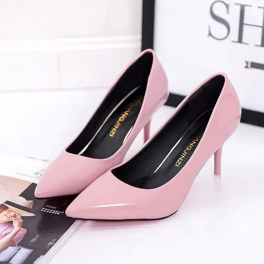 Women's Pumps Pointed-Toe Patent Leather High Heels Dress Shoes White Wedding Thin Heels Red