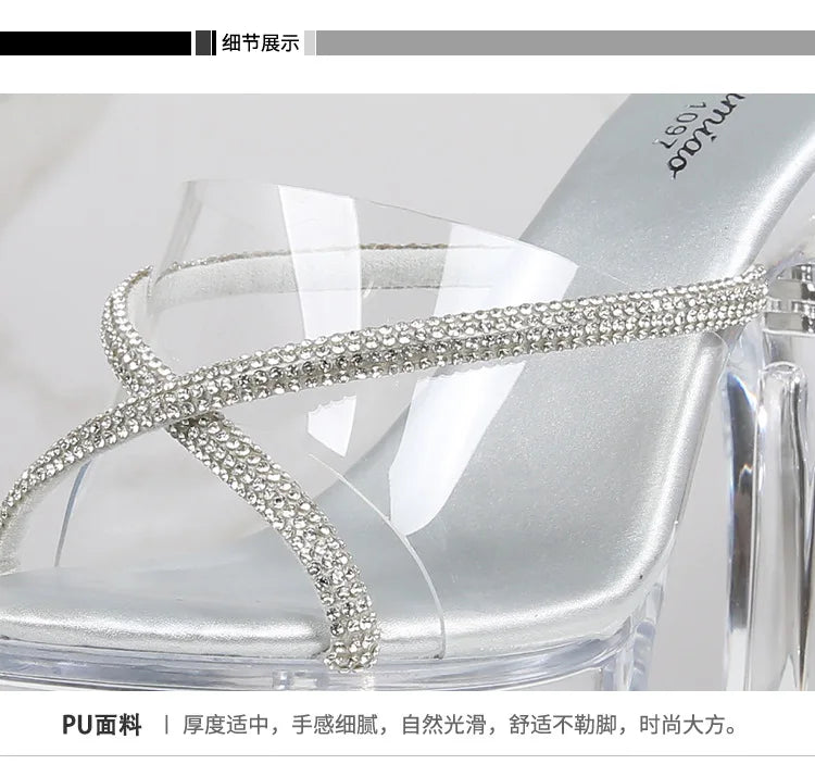 Flash 18cm Transparent Sexy Fetish Shoes Open Toe Super High Heel 7 inch Nightclub Thick With Platform Taiwan Slippers For Women