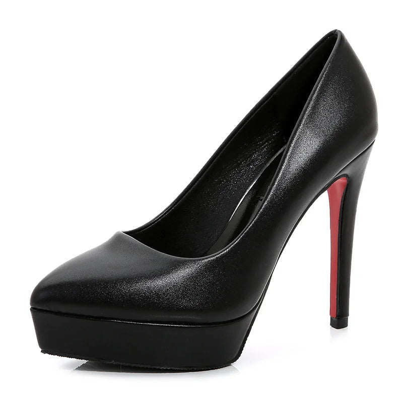 Casual Dress Work Office Women's Pump 12cm High Heels 3cm Platform Fetish Nightclub Pumps Lady Leather Stiletto Prom Black