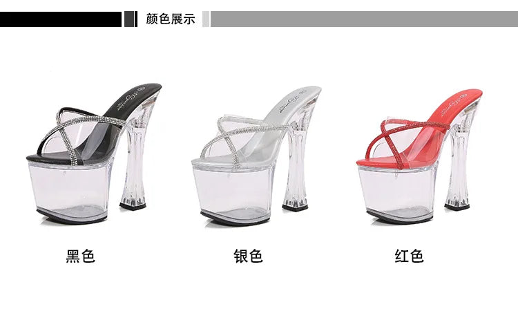 Flash 18cm Transparent Sexy Fetish Shoes Open Toe Super High Heel 7 inch Nightclub Thick With Platform Taiwan Slippers For Women