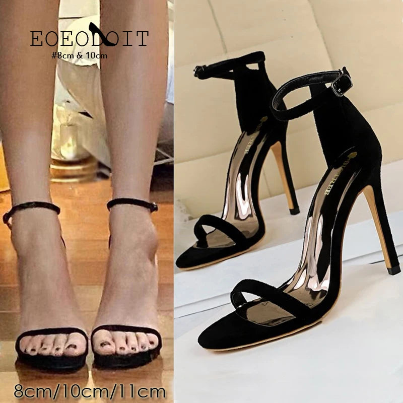 Classic Design Sandals Women High Heels Shoes Stilettos Heeled Sandal 11cm/10cm/8cm For Wedding Party Pumps Buckle Strap