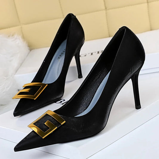 Luxury Women 8.5cm High Heels Tacones Pumps Designer Office Lady Green Stiletto Heels Scarpins Bridal Party Shoes Plus Size